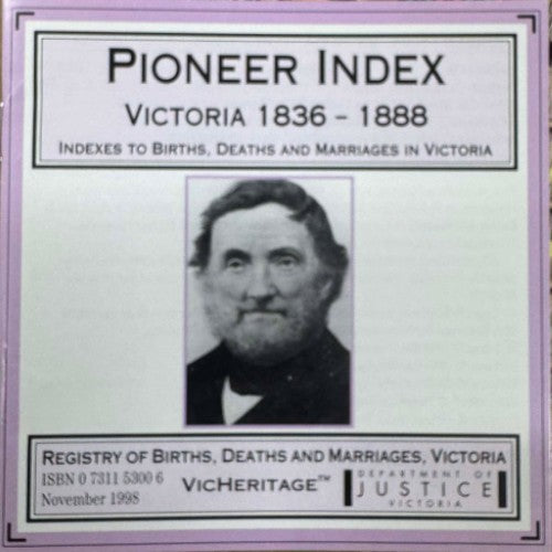 Pioneer Index - Victoria 1836-1888 Births, Deaths & Marriages (CD)