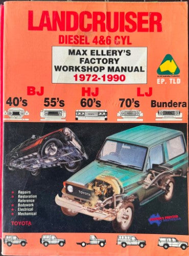Max Ellery Vehicle Repair Manual - Toyota Landcruiser 1972-1990 Diesel 4 & 6 Cyl - BJ HJ LJ