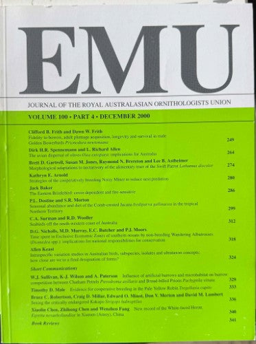 EMU : Journal Of The Royal Australasian Ornithologists Union #100 (Dec 2000)