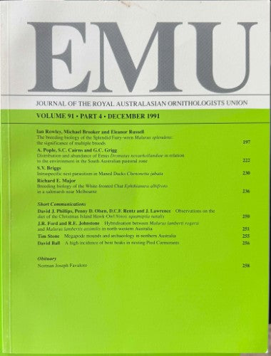 EMU : Journal Of The Royal Australasian Ornithologists Union #91 (Dec 1991)