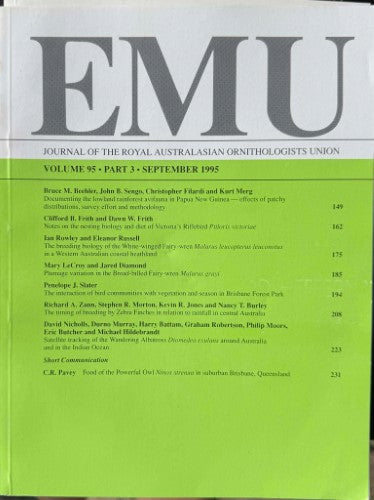EMU : Journal Of The Royal Australasian Ornithologists Union #95 (Sept 1995)
