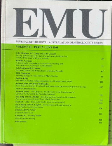 EMU : Journal Of The Royal Australasian Ornithologists Union #91 (June 1991)