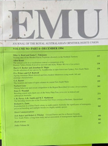 EMU : Journal Of The Royal Australasian Ornithologists Union #94 (Dec 1994)
