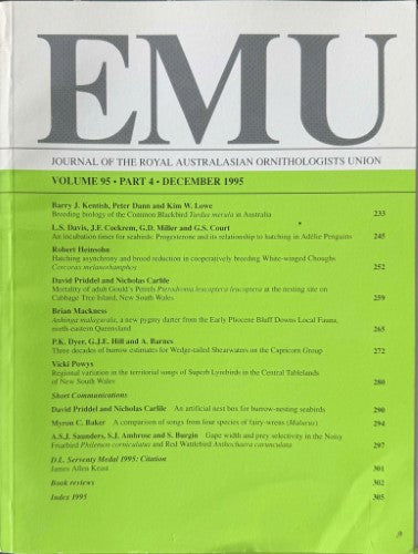 EMU : Journal Of The Royal Australasian Ornithologists Union #95 (Dec 1995)