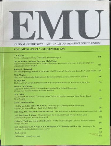 EMU : Journal Of The Royal Australasian Ornithologists Union #96 (Sept 1996)