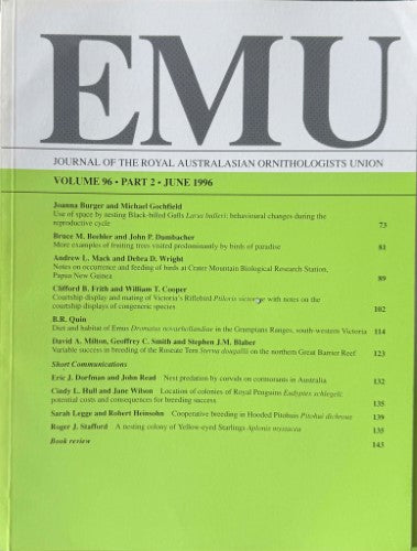 EMU : Journal Of The Royal Australasian Ornithologists Union #96 (June 1996)