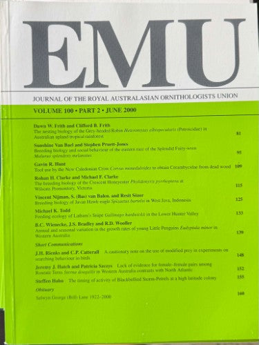 EMU : Journal Of The Royal Australasian Ornithologists Union #100 (June 2000)