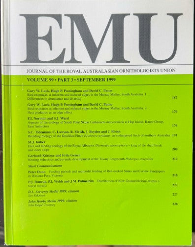 EMU : Journal Of The Royal Australasian Ornithologists Union #99 (Sept 1999)
