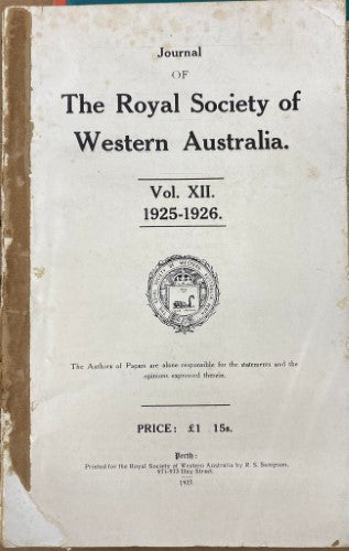 Journal Of Royal Society Of Western Australia : Vol XII 1925-6
