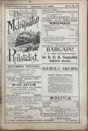The Metropolitan Philatelist (Vol X) #15 (1899)
