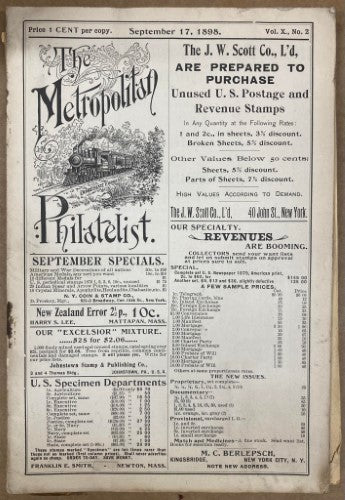 The Metropolitan Philatelist (Vol X) #2 (1899)
