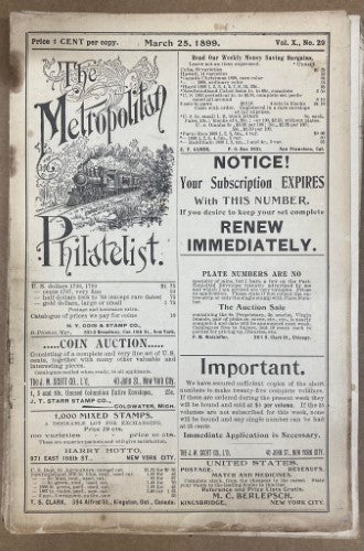 The Metropolitan Philatelist (Vol X) #29 (1899)