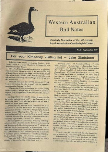 Western Australian Bird Notes #71 (Sept 1994)