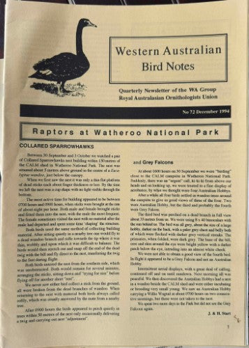 Western Australian Bird Notes #72 (Dec 1994)
