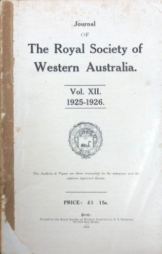Royal Western Australian Historical Society - Early Days Journal Vol XXII 1925-1926